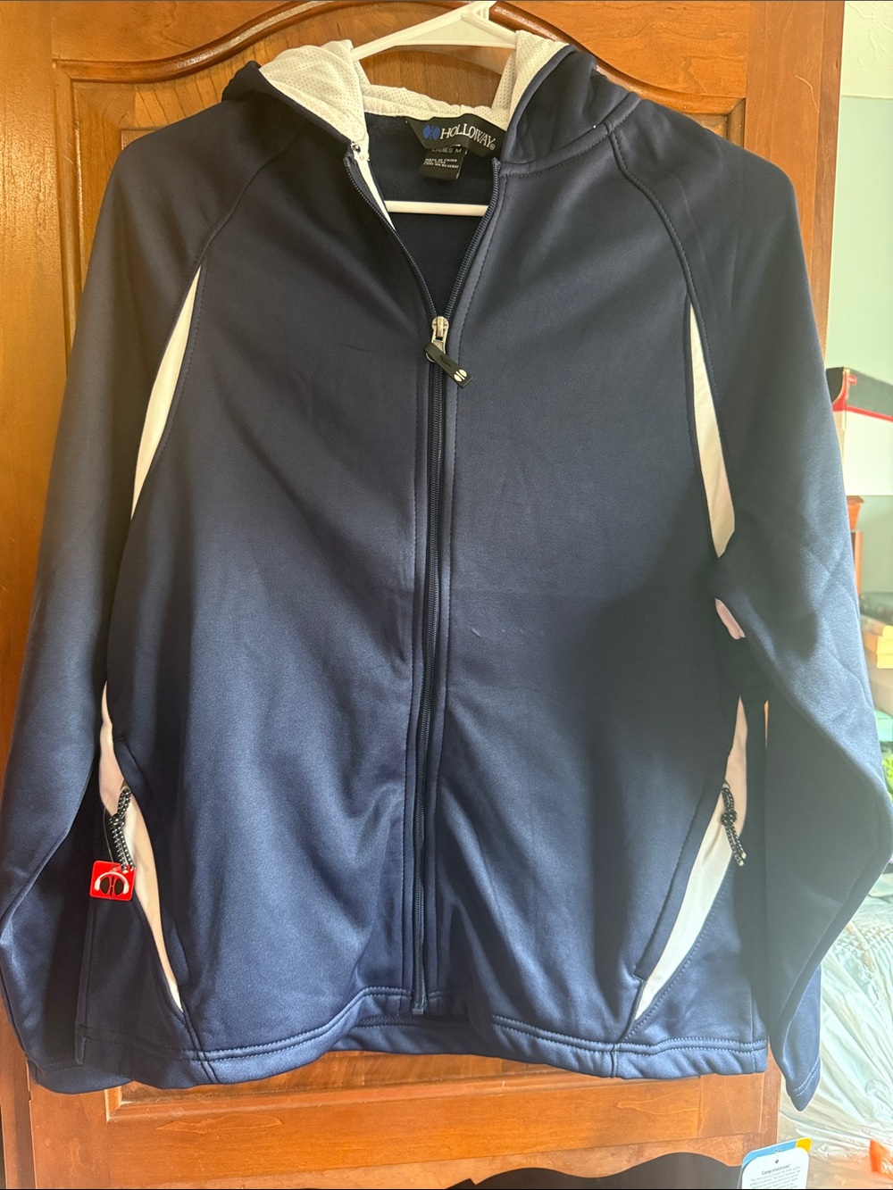 Holloway Navy Blue Hooded Full-Zip Jacket with White Panels